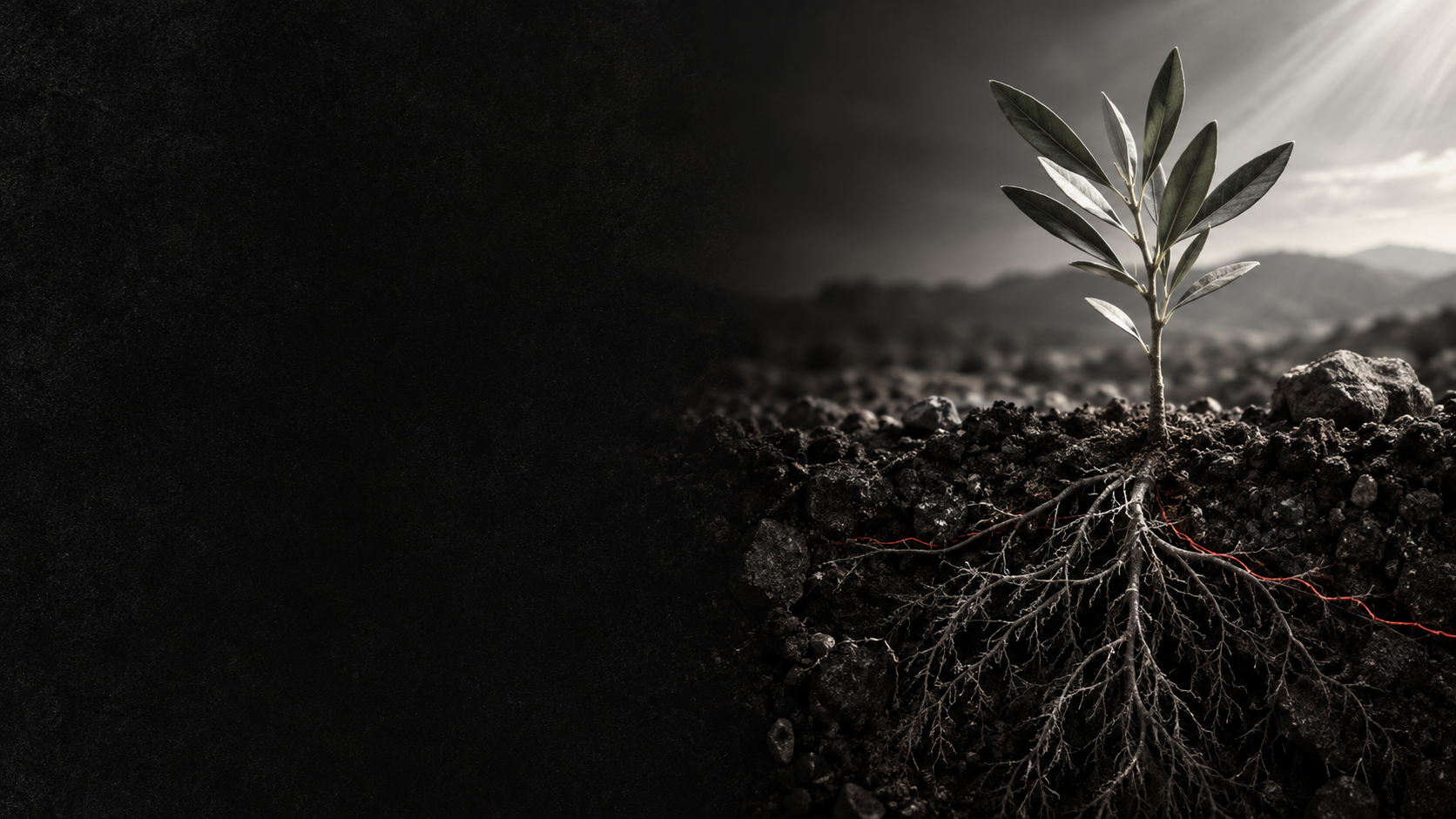 A young olive tree with deep roots